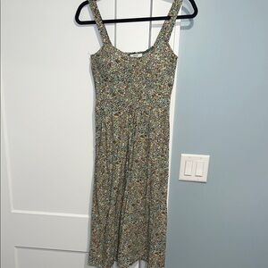 AUW Olive Green Floral Maxi Dress with Square Neck